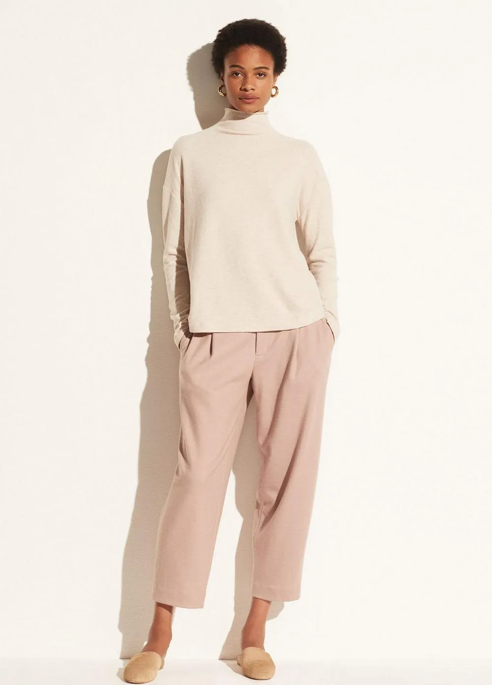 Vince - Brushed Funnel Neck Long Sleeve in H Light Oat