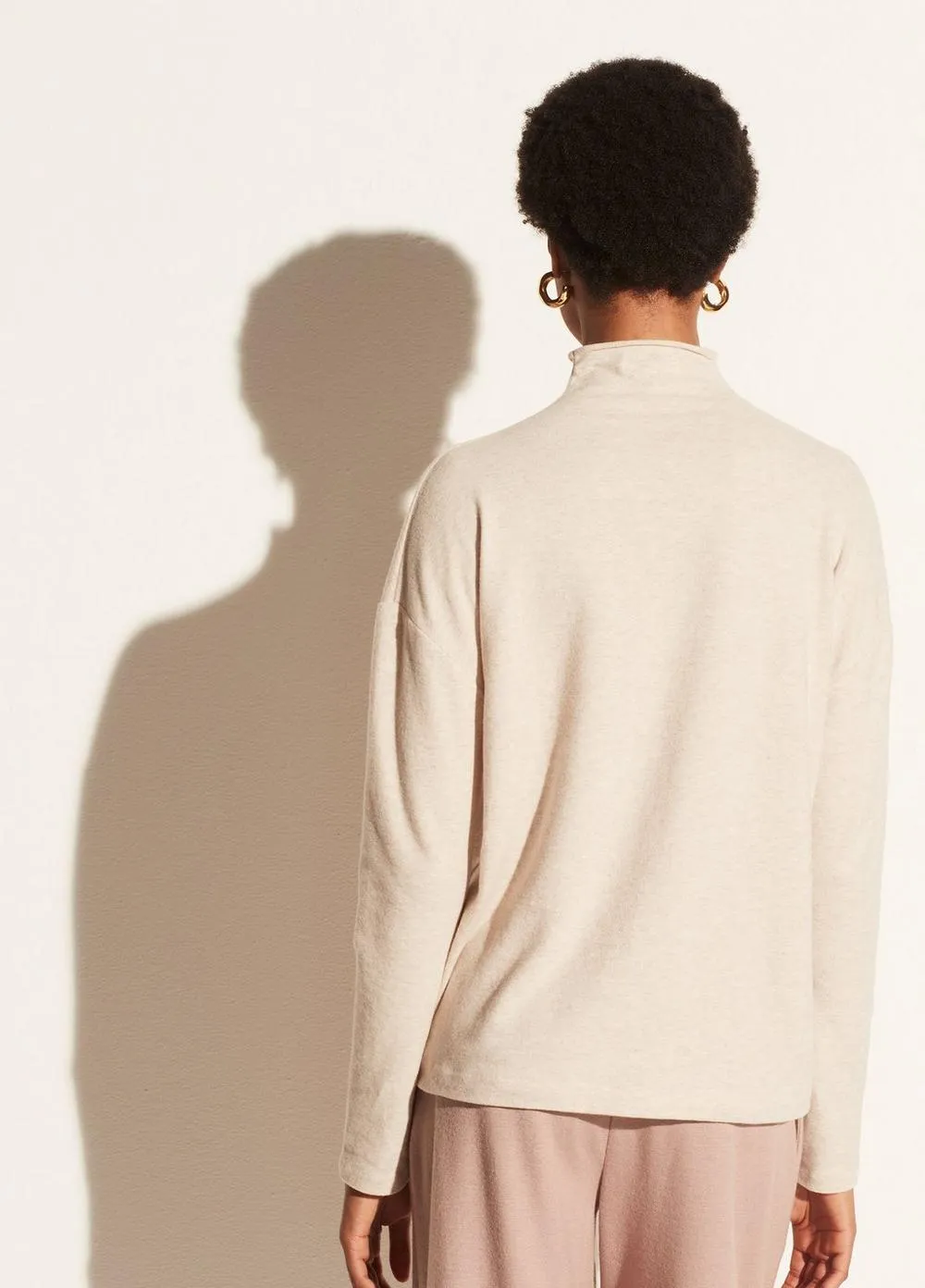 Vince - Brushed Funnel Neck Long Sleeve in H Light Oat