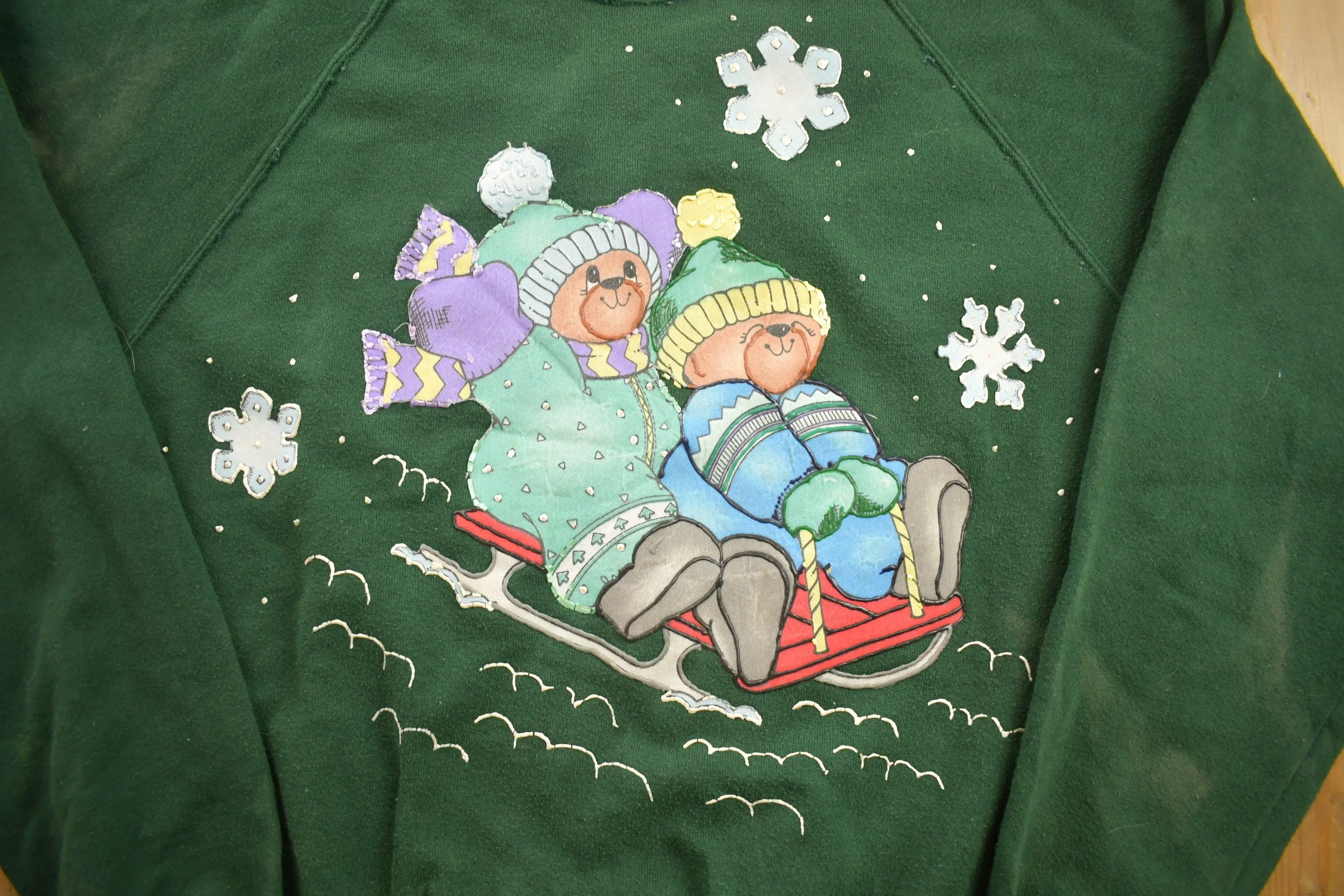 Vintage 1990s Cute Sledding Teddy Bears Crewneck Sweatshirt