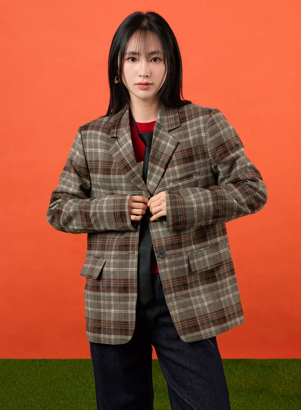 Vintage Oversized Checkered Blazer OF405