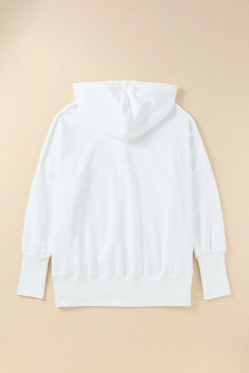 White Batwing Sleeve Pocketed Henley Hoodie