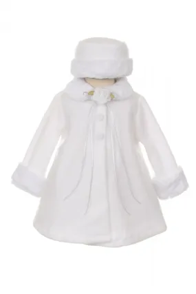 White Fleece Faux Fur Collar Stylish Coat Baby Girl 6-24M