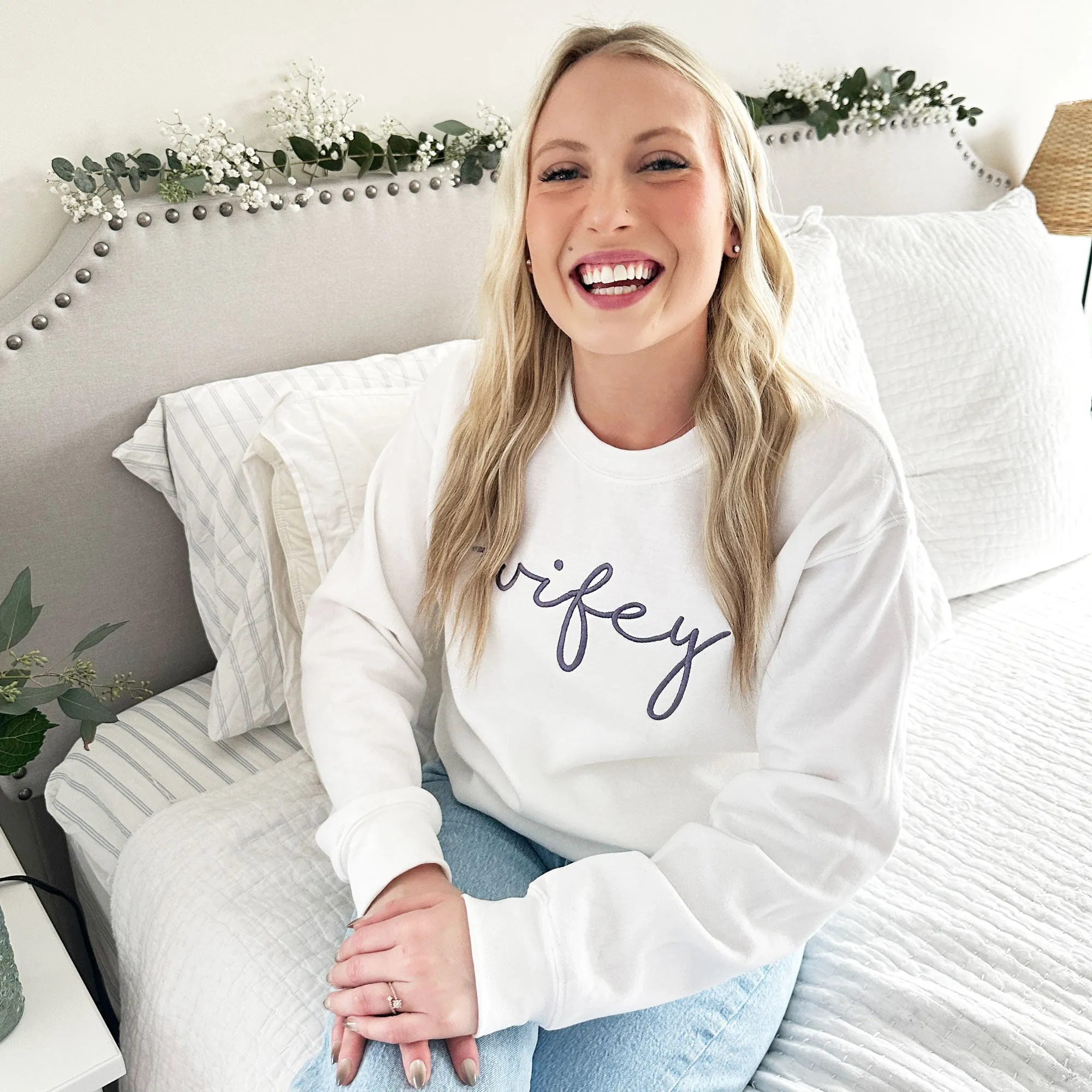 Wifey Script Embroidered Gemma Crewneck Sweatshirt