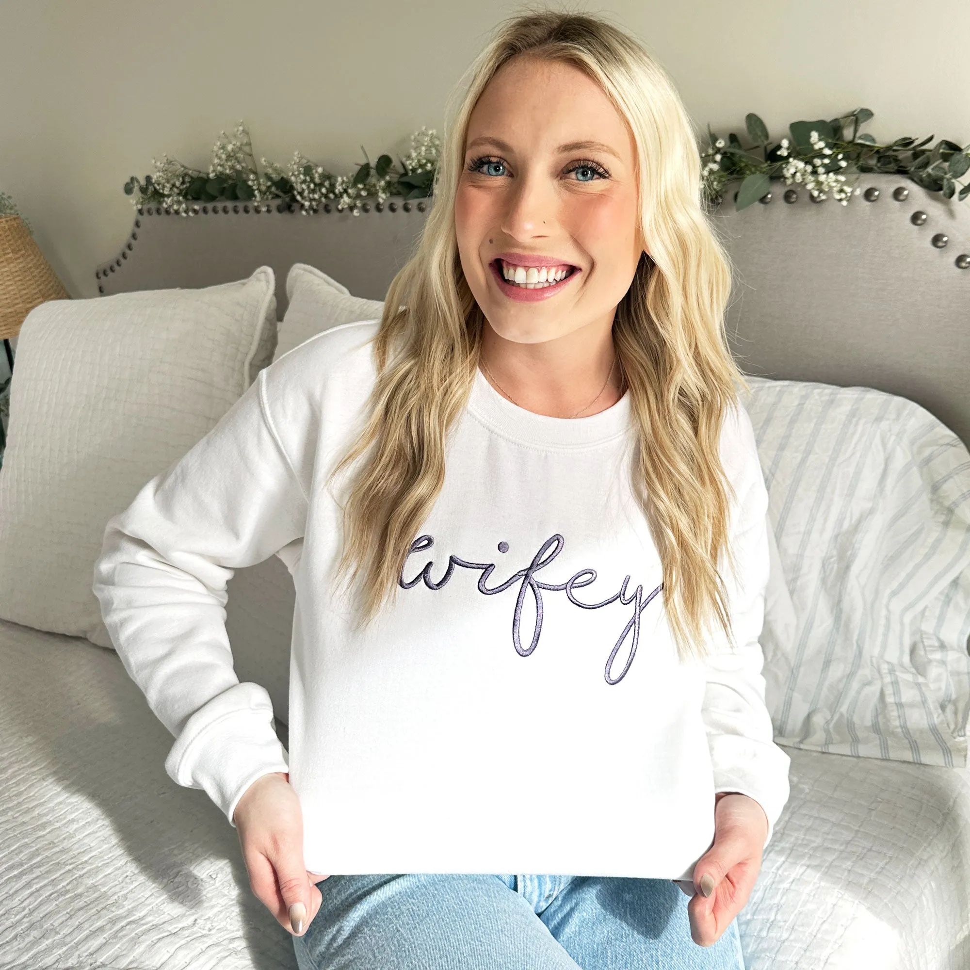 Wifey Script Embroidered Gemma Crewneck Sweatshirt