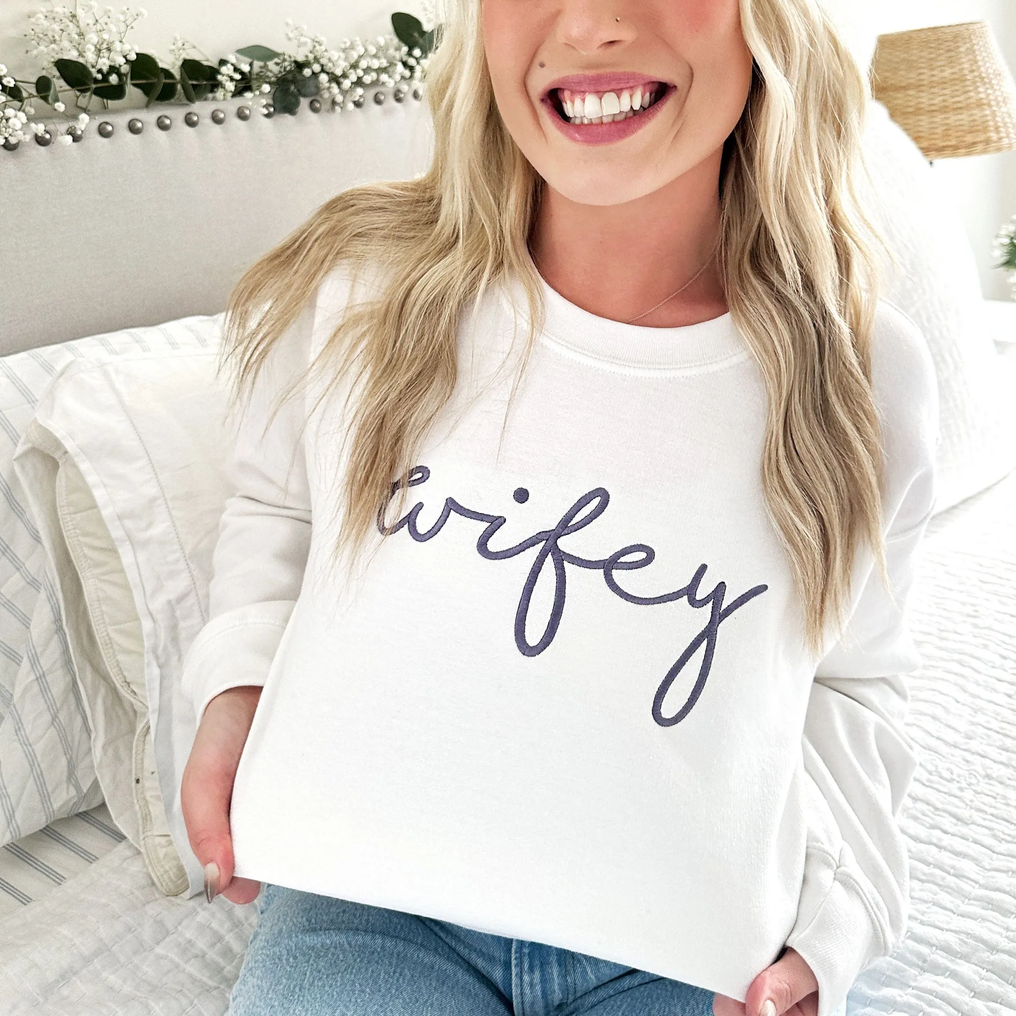 Wifey Script Embroidered Gemma Crewneck Sweatshirt