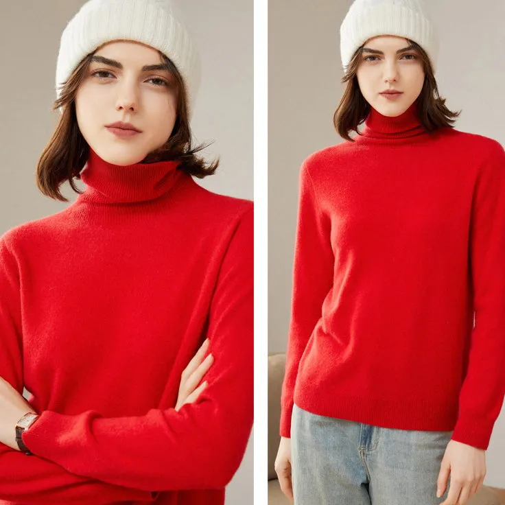 Women's 100% Pure Cashmere Sweater Long Sleeve Turtleneck Cashmere Tops