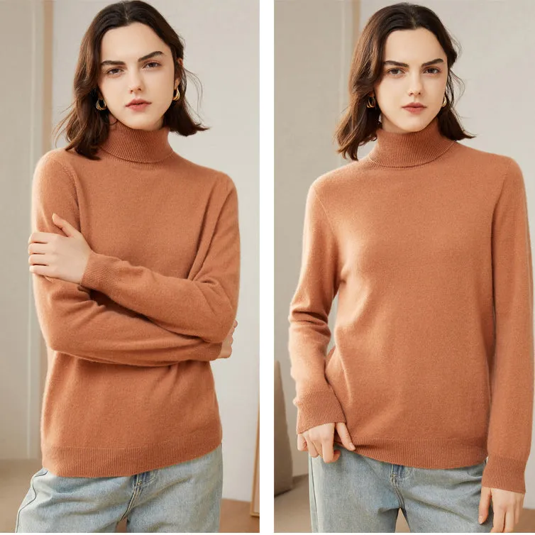 Women's 100% Pure Cashmere Sweater Long Sleeve Turtleneck Cashmere Tops