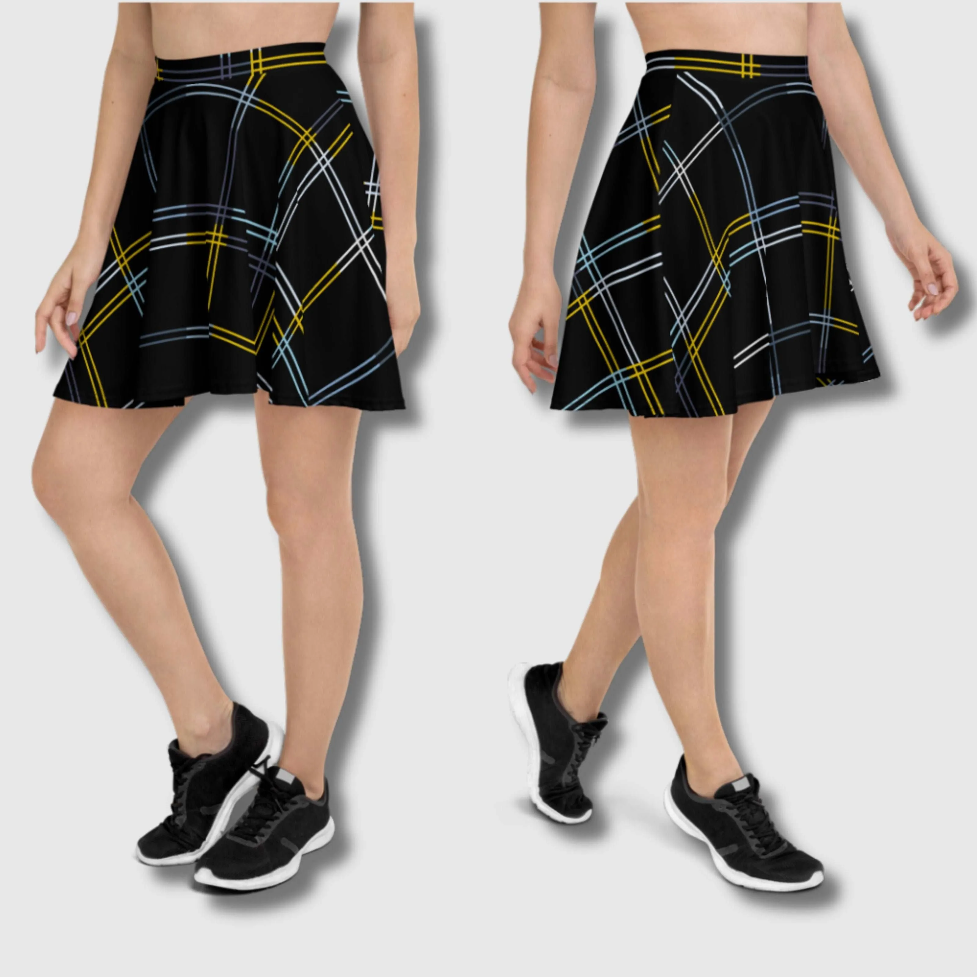 Women's Black Checkered Skater Skirt