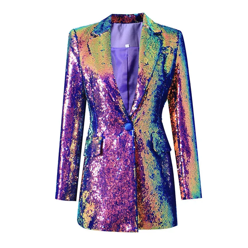 Women's Iridescent Glam Sequin Blazer