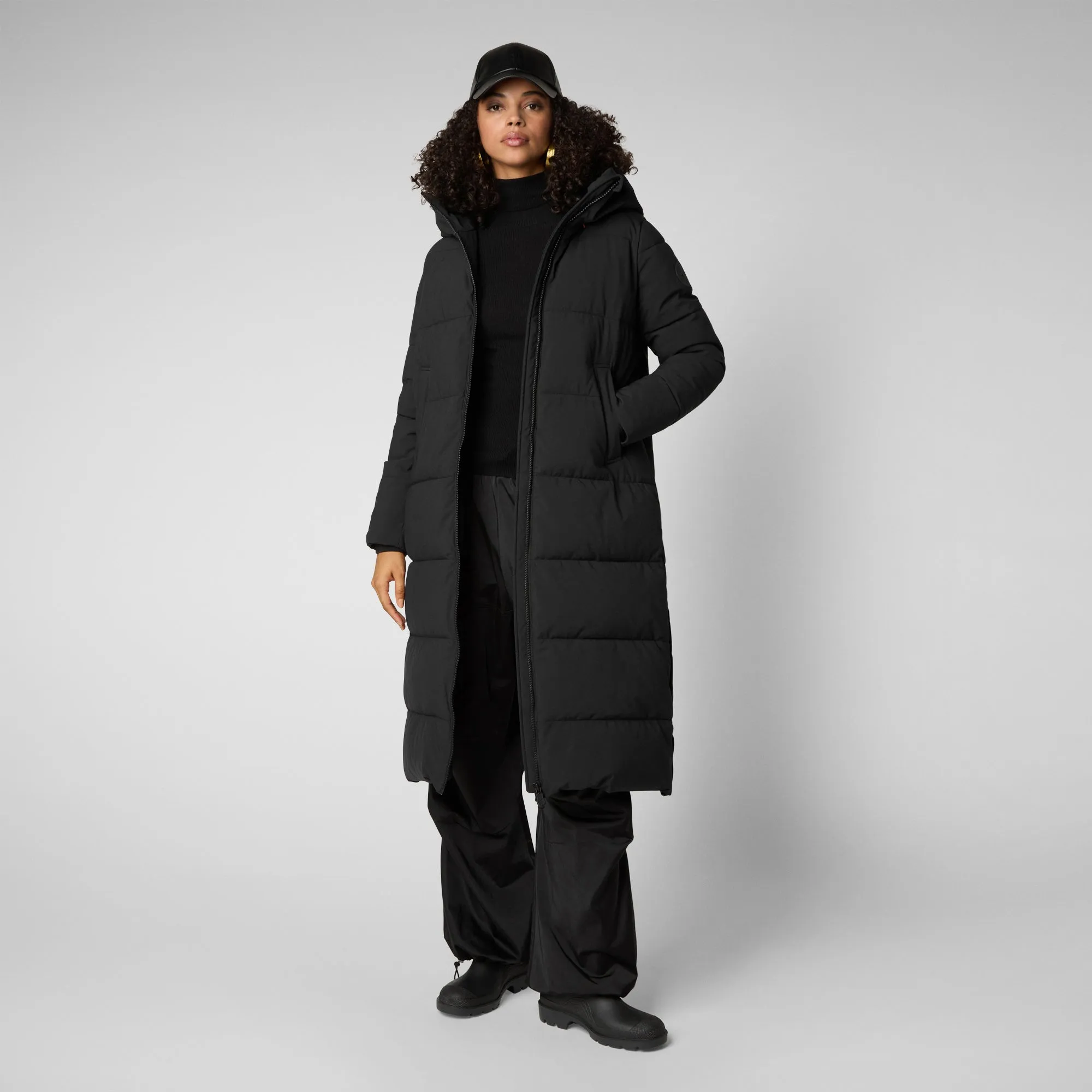 Women's Missy Long Hooded Puffer Coat in Black