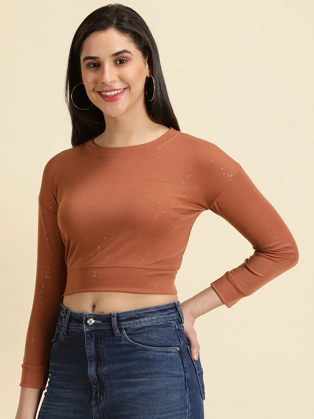 Women's Rust Embellished Top