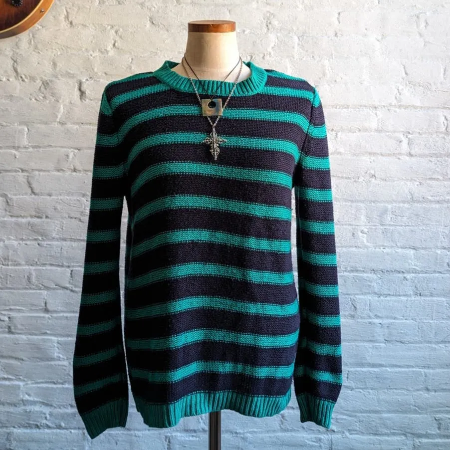 Y2K Vintage Black Stripe Knit Grandpa Sweater Minimal Grunge Woodsy Fairy Top