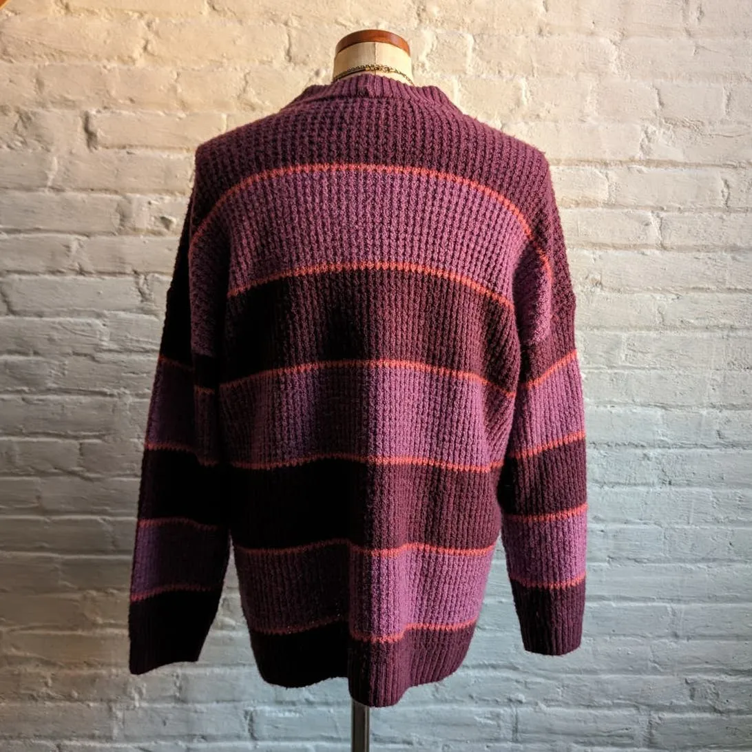 Y2K Vintage Purple Stripe Knit Grandpa Sweater Minimal Grunge Woodsy Fairy Top