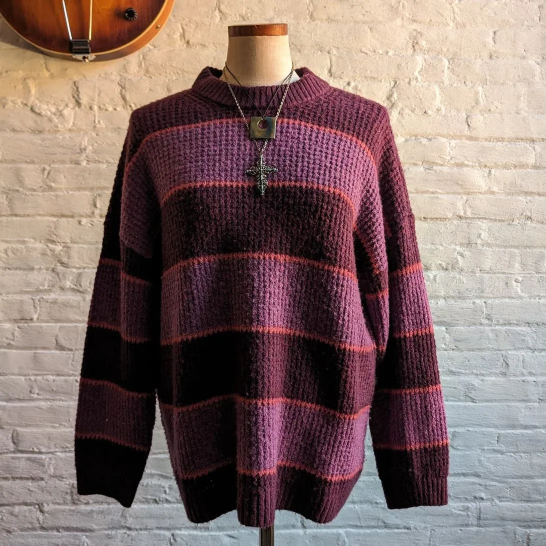 Y2K Vintage Purple Stripe Knit Grandpa Sweater Minimal Grunge Woodsy Fairy Top