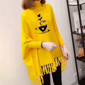 Yellow I Love Coffee Printed Poncho