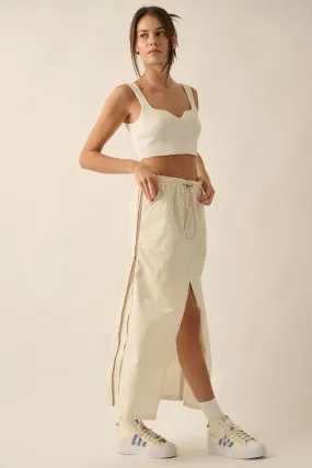 Zip Code Side-Zip Piping-Trim Drawstring Skirt