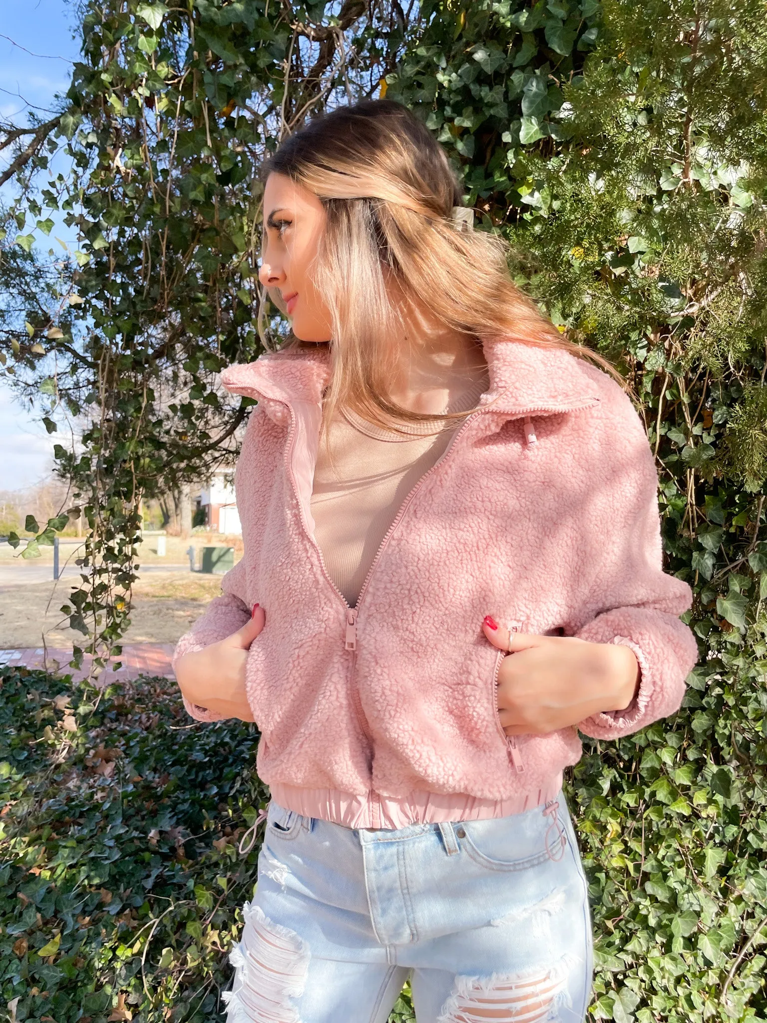 Zip it Fleece Jacket in Pink