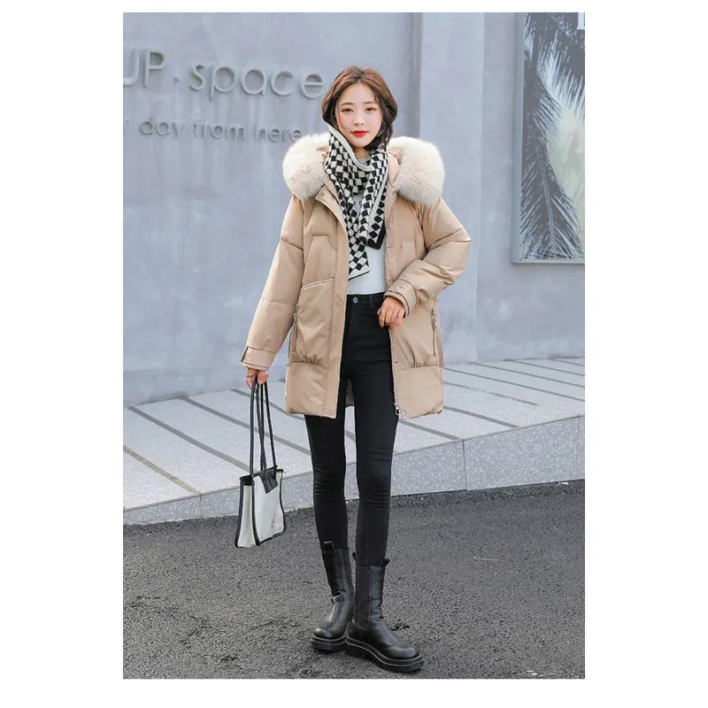 Zip-Up Chic Casual Fur Collar Puffer Jacket