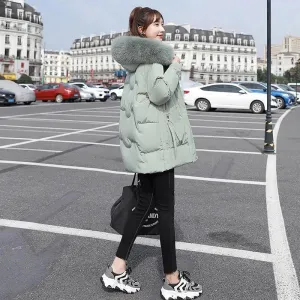 Zip-Up Chic Casual Fur Collar Puffer Jacket