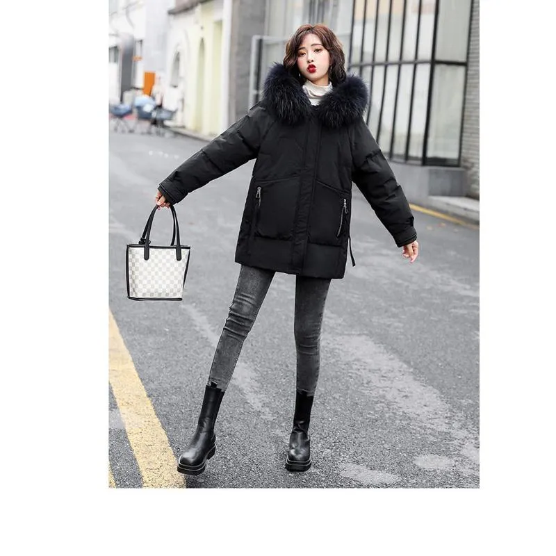 Zip-Up Chic Casual Fur Collar Puffer Jacket