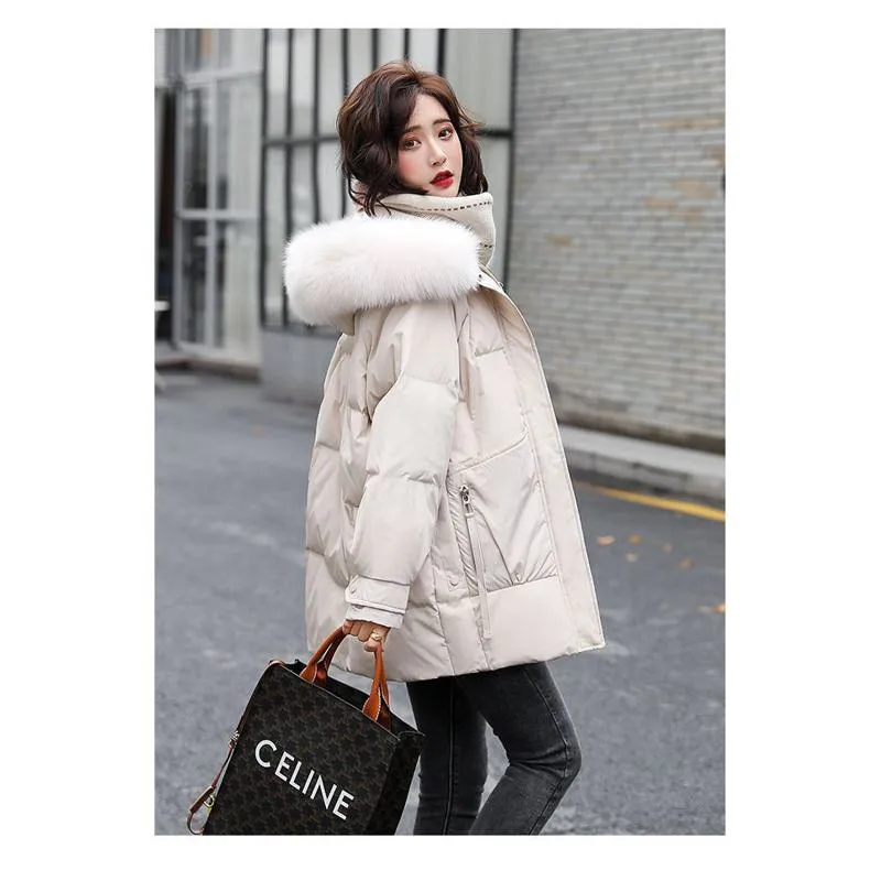 Zip-Up Chic Casual Fur Collar Puffer Jacket