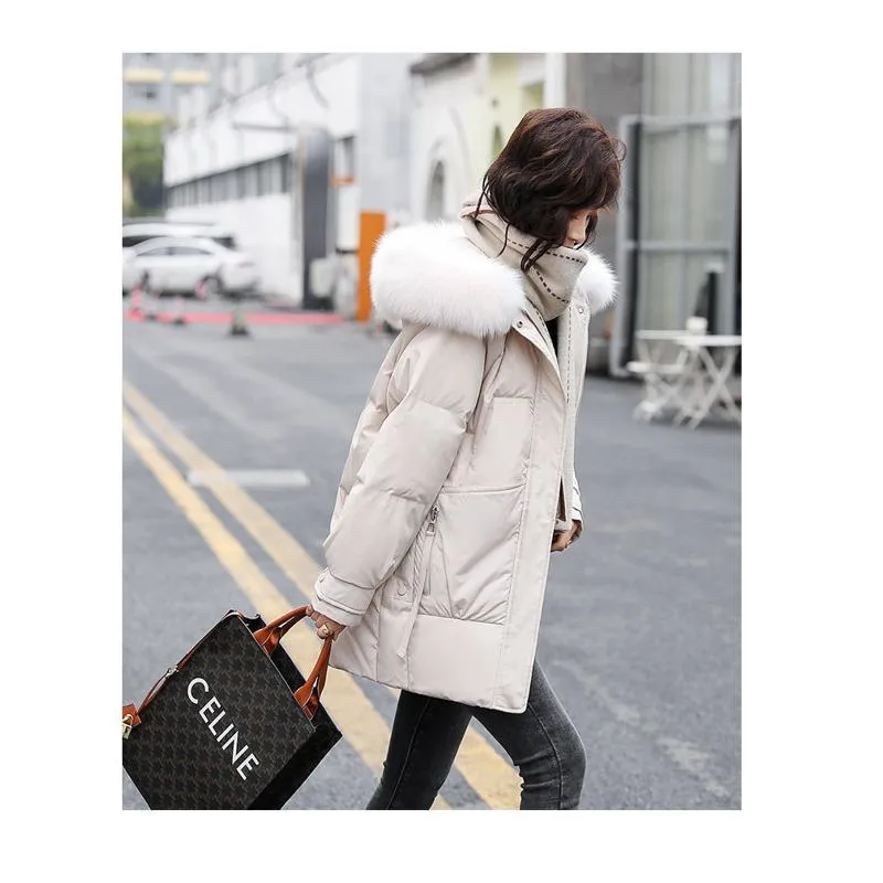 Zip-Up Chic Casual Fur Collar Puffer Jacket