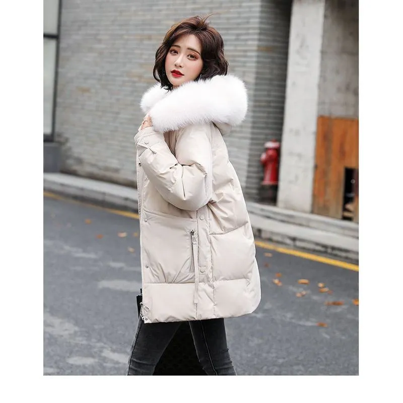 Zip-Up Chic Casual Fur Collar Puffer Jacket