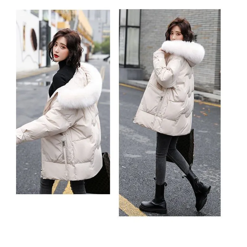 Zip-Up Chic Casual Fur Collar Puffer Jacket