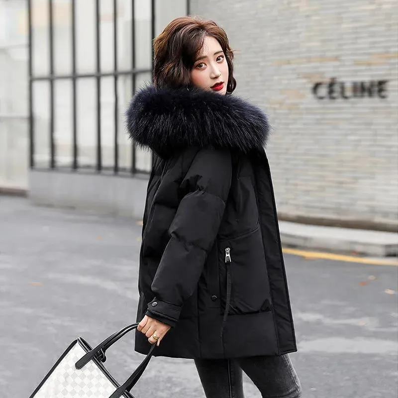 Zip-Up Chic Casual Fur Collar Puffer Jacket