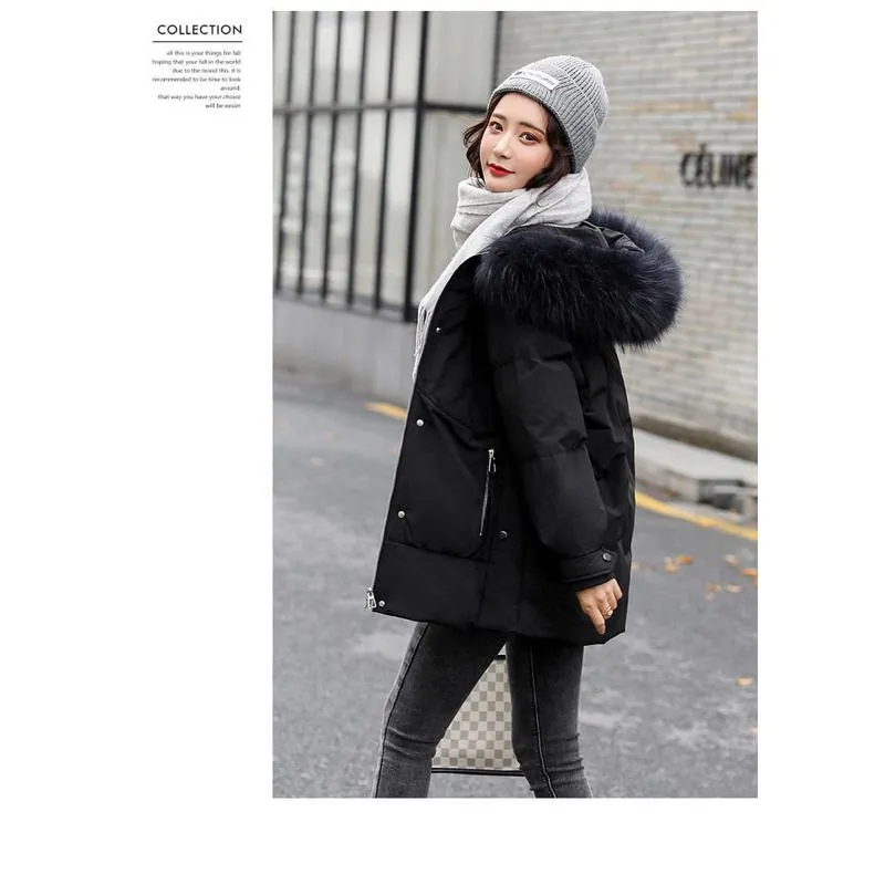 Zip-Up Chic Casual Fur Collar Puffer Jacket