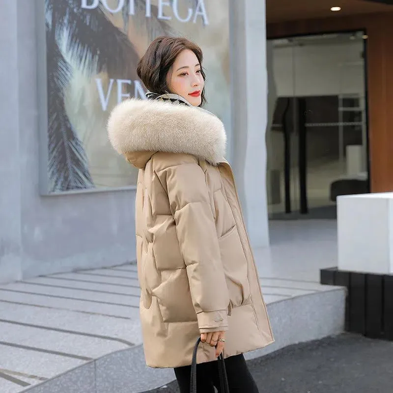 Zip-Up Chic Casual Fur Collar Puffer Jacket