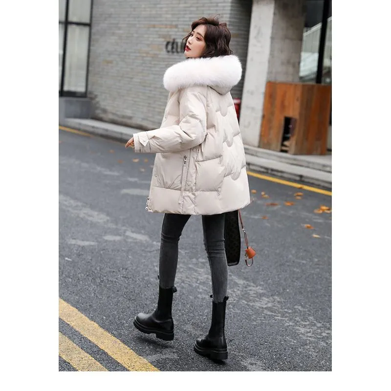 Zip-Up Chic Casual Fur Collar Puffer Jacket