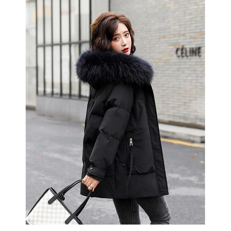 Zip-Up Chic Casual Fur Collar Puffer Jacket