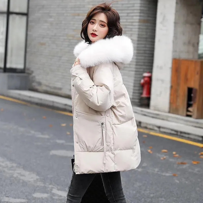 Zip-Up Chic Casual Fur Collar Puffer Jacket