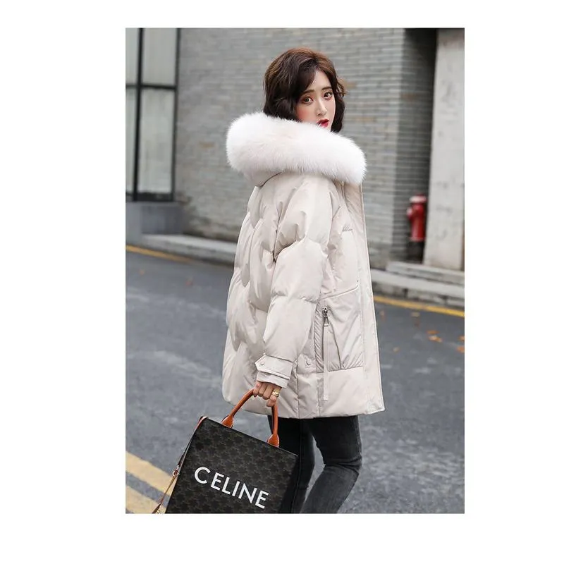 Zip-Up Chic Casual Fur Collar Puffer Jacket